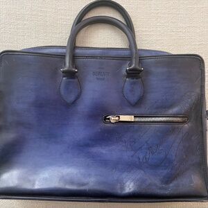 Berluti Un Jour Briefcase Blue Venezia Calf Leather Double zip closure